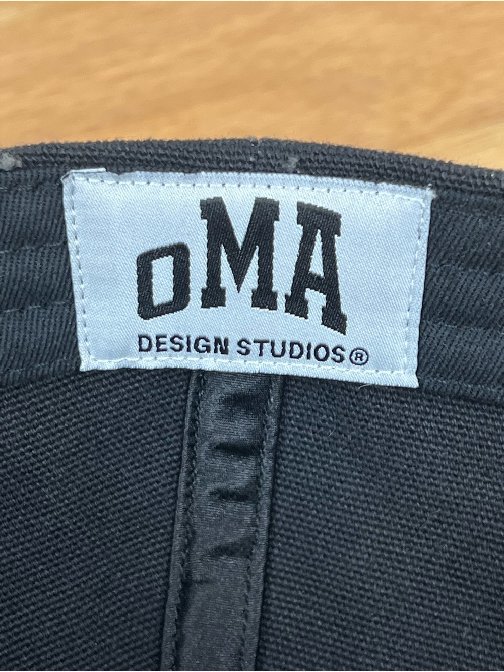 oMA Studios Black NY 5-Panel Hat with Teal Underbrim and Leather Strapback - Picture 7 of 8